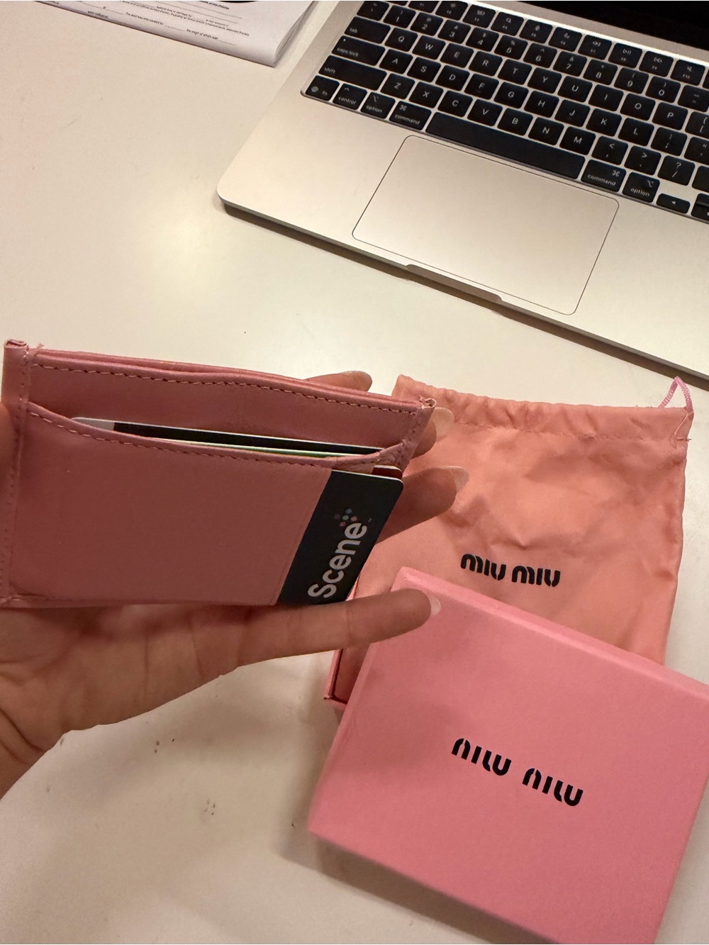 Miu Miu Blush Pink Quilted Leather Card Holder with Gold Logo - Picture 3 of 5